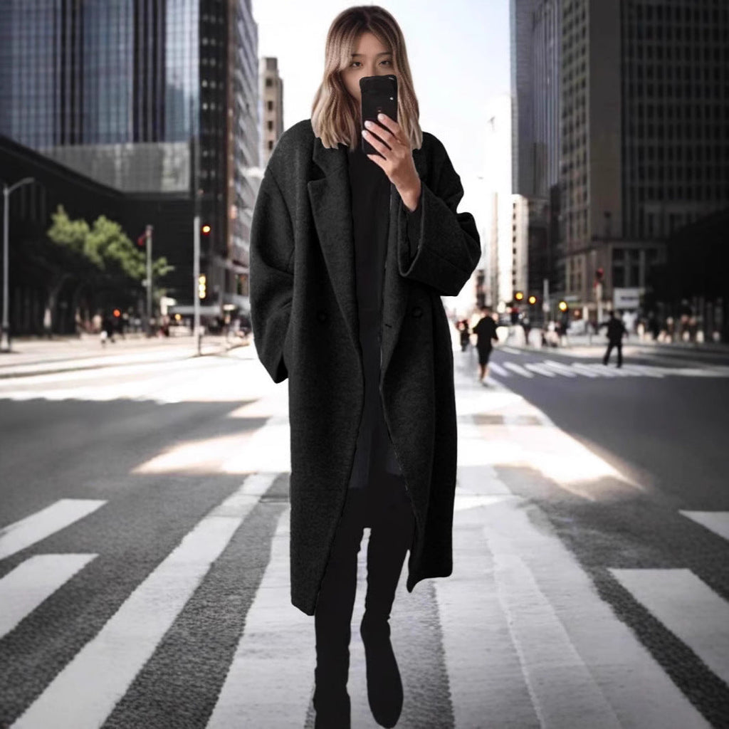 Mantel Damen grau oversized mit Doppelknopfleiste - 5 - Atelier-Zofia
