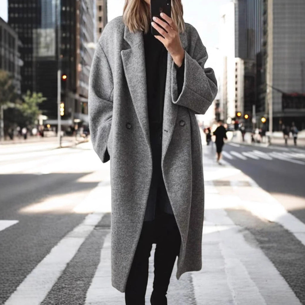 Mantel Damen grau oversized mit Doppelknopfleiste - 6 - Atelier-Zofia