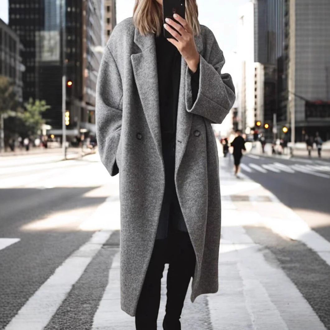 Mantel Damen grau oversized mit Doppelknopfleiste - 6 - Atelier-Zofia