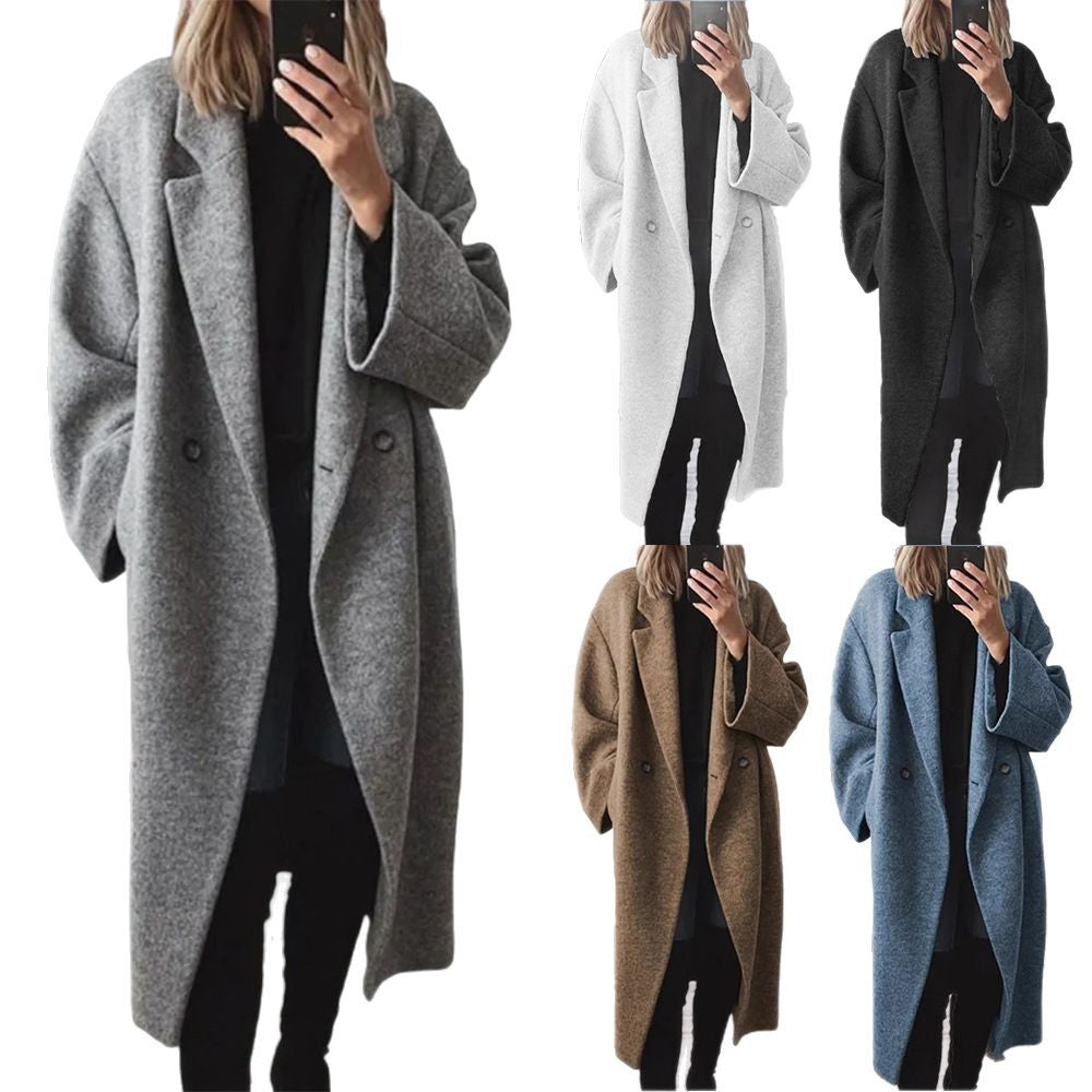 Mantel Damen grau oversized mit Doppelknopfleiste - 8 - Atelier-Zofia