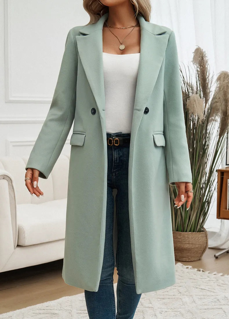 Mantel Damen beige tailliert mit Reverskragen - 2 - Atelier-Zofia