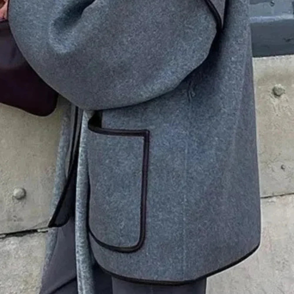 Damenjacke grau tailliert mit Bindegürtel und weiten Ärmeln - 3 - Atelier-Zofia