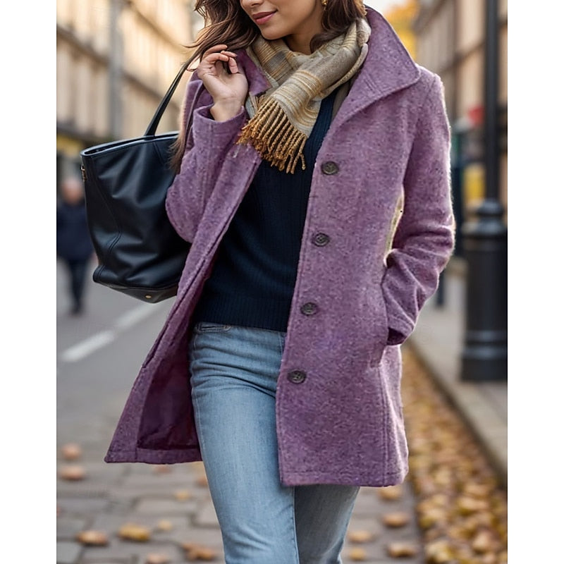 Mantel Damen grau tailliert mit Knopfleiste und Taschen - 1 - Atelier-Zofia
