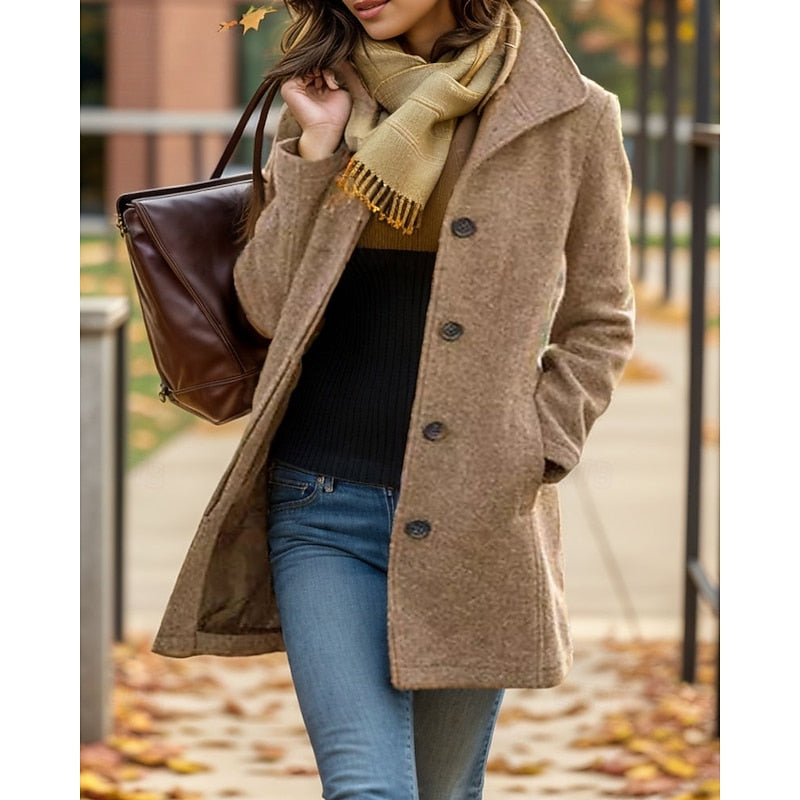 Mantel Damen grau tailliert mit Knopfleiste und Taschen - 2 - Atelier-Zofia