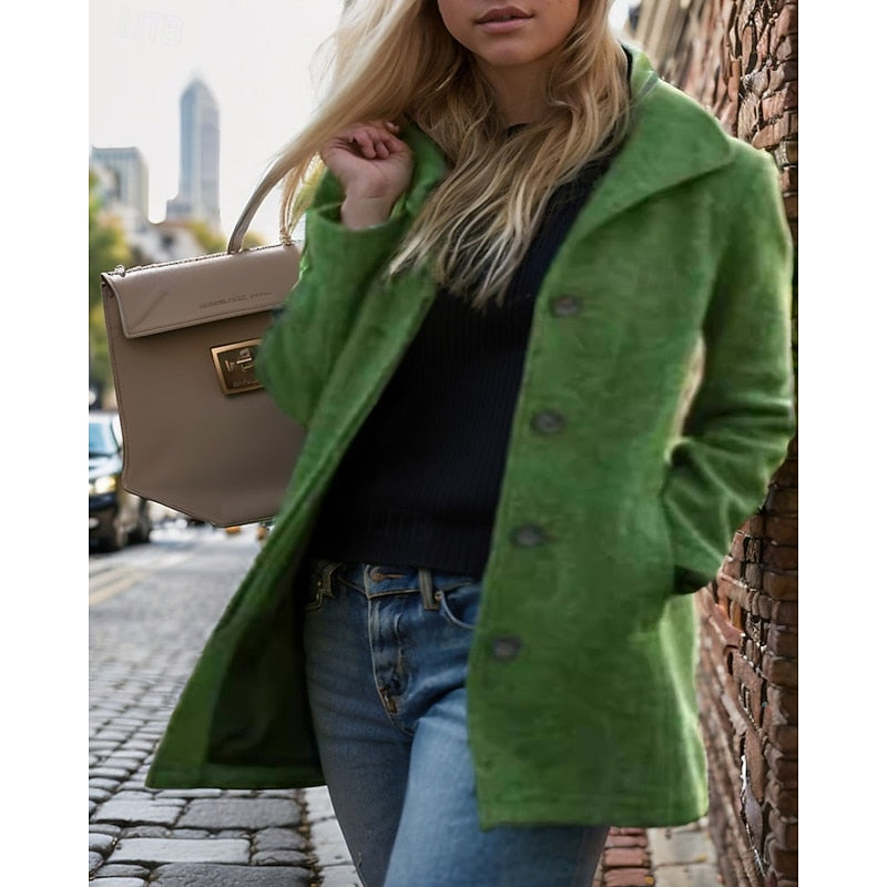 Mantel Damen grau tailliert mit Knopfleiste und Taschen - 4 - Atelier-Zofia