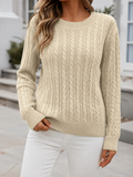 Pullover Damen mintgrün mit Rundhals und Kabelstrickdesign - 1 - Atelier-Zofia