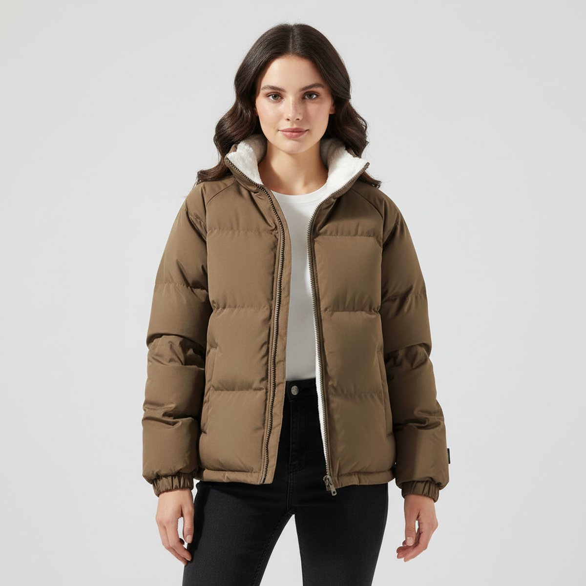 Damen Jacke braun tailliert mit Kapuze und weichem Innenfutter - 1 - Atelier-Zofia