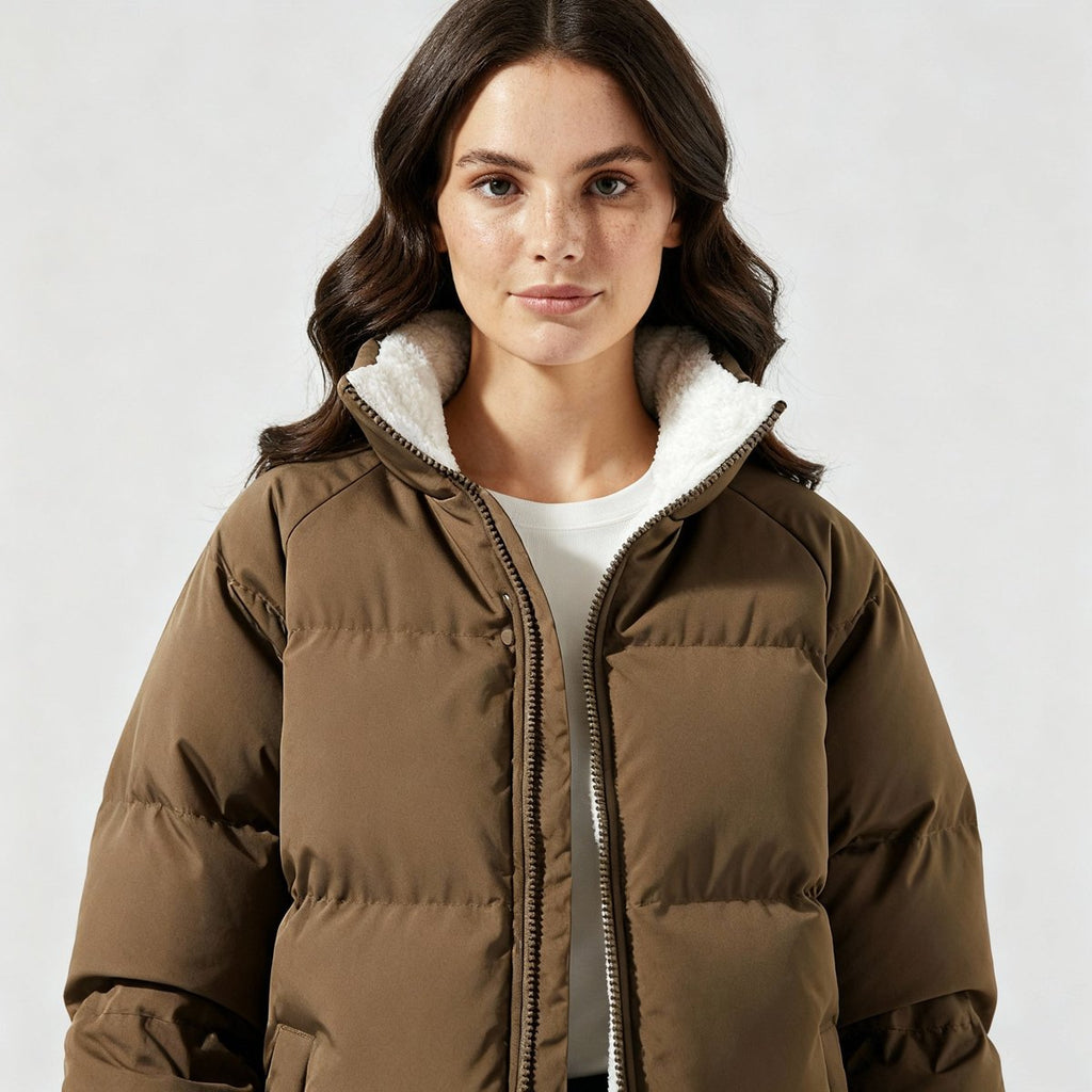Damen Jacke braun tailliert mit Kapuze und weichem Innenfutter - 5 - Atelier-Zofia