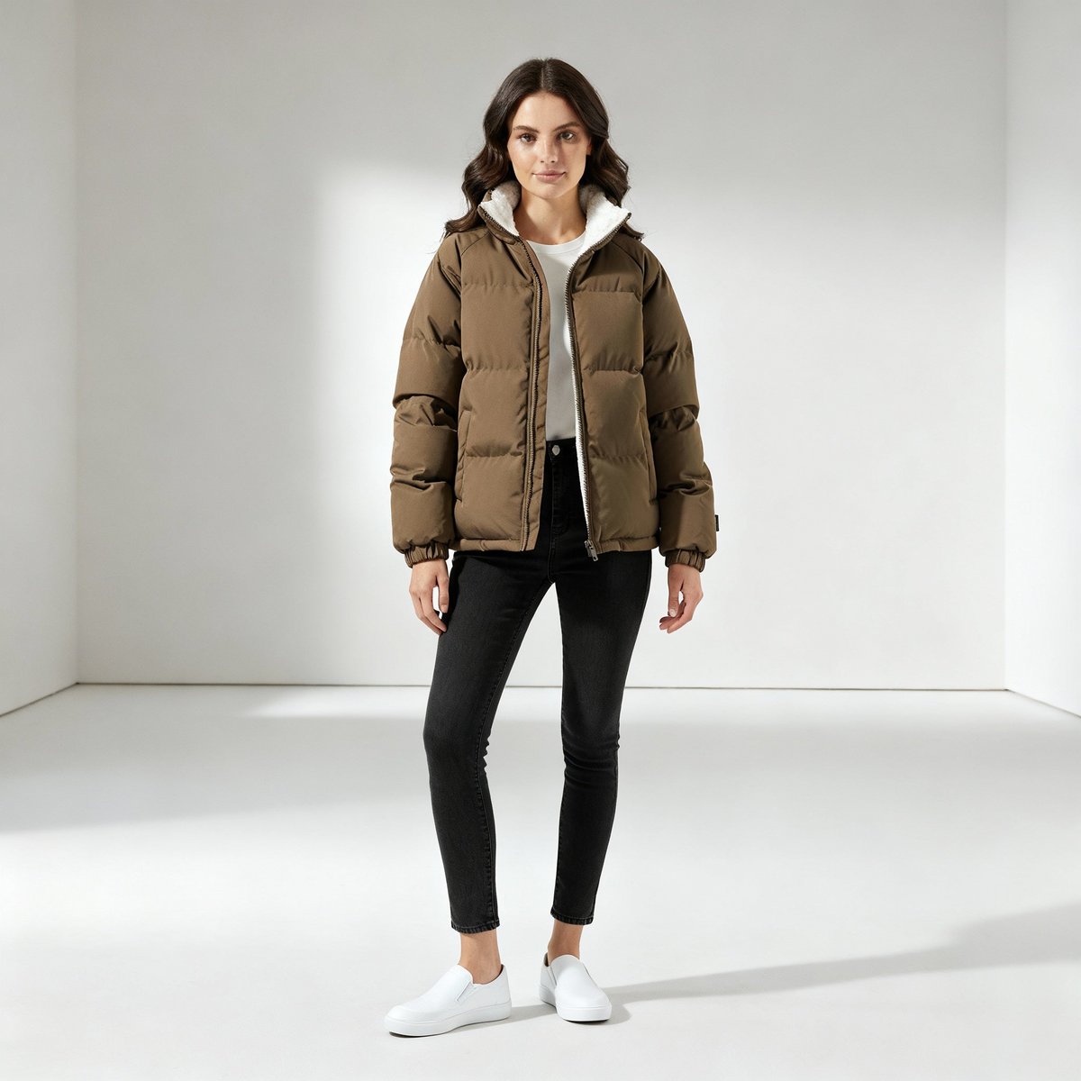 Damen Jacke braun tailliert mit Kapuze und weichem Innenfutter - 6 - Atelier-Zofia
