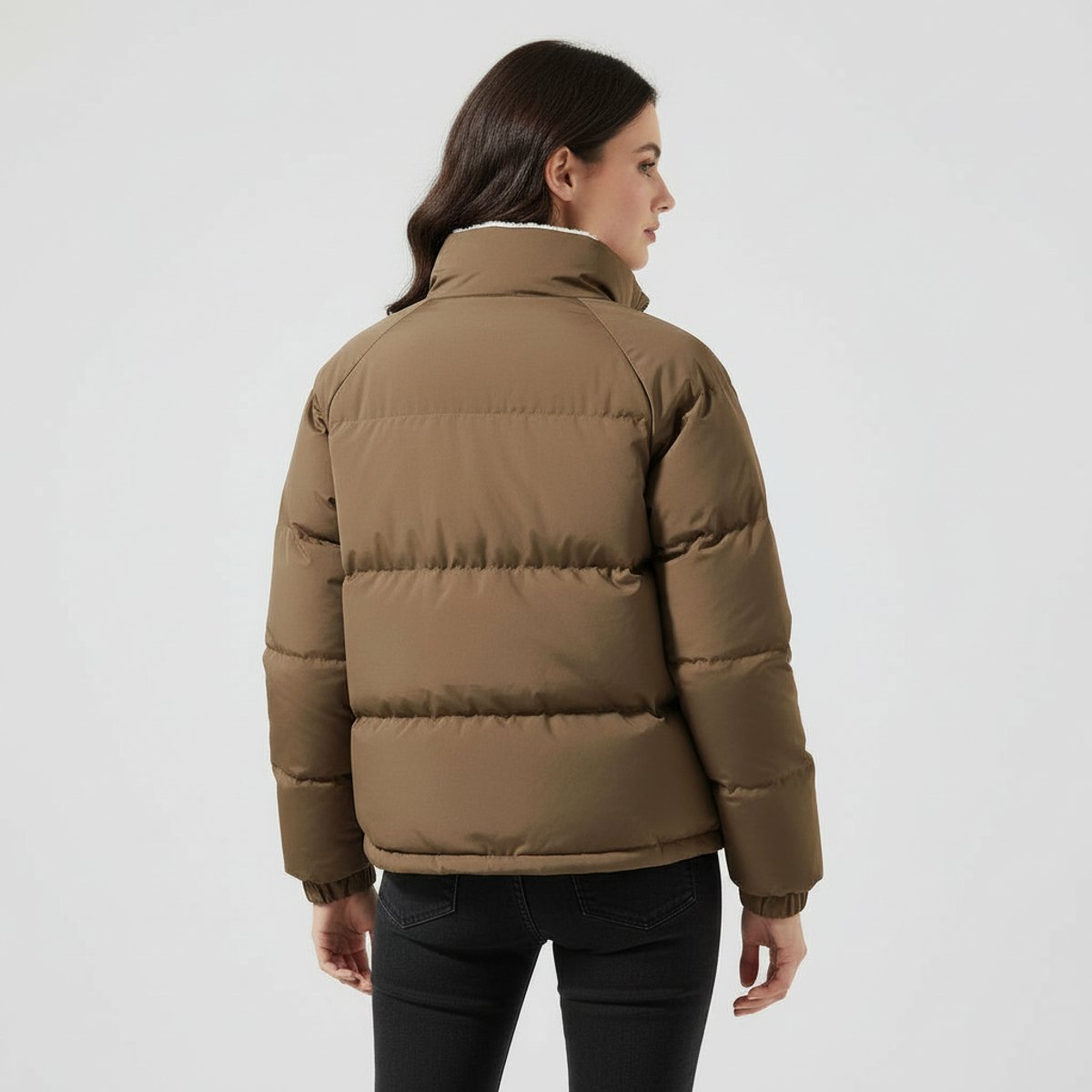 Damen Jacke braun tailliert mit Kapuze und weichem Innenfutter - 7 - Atelier-Zofia