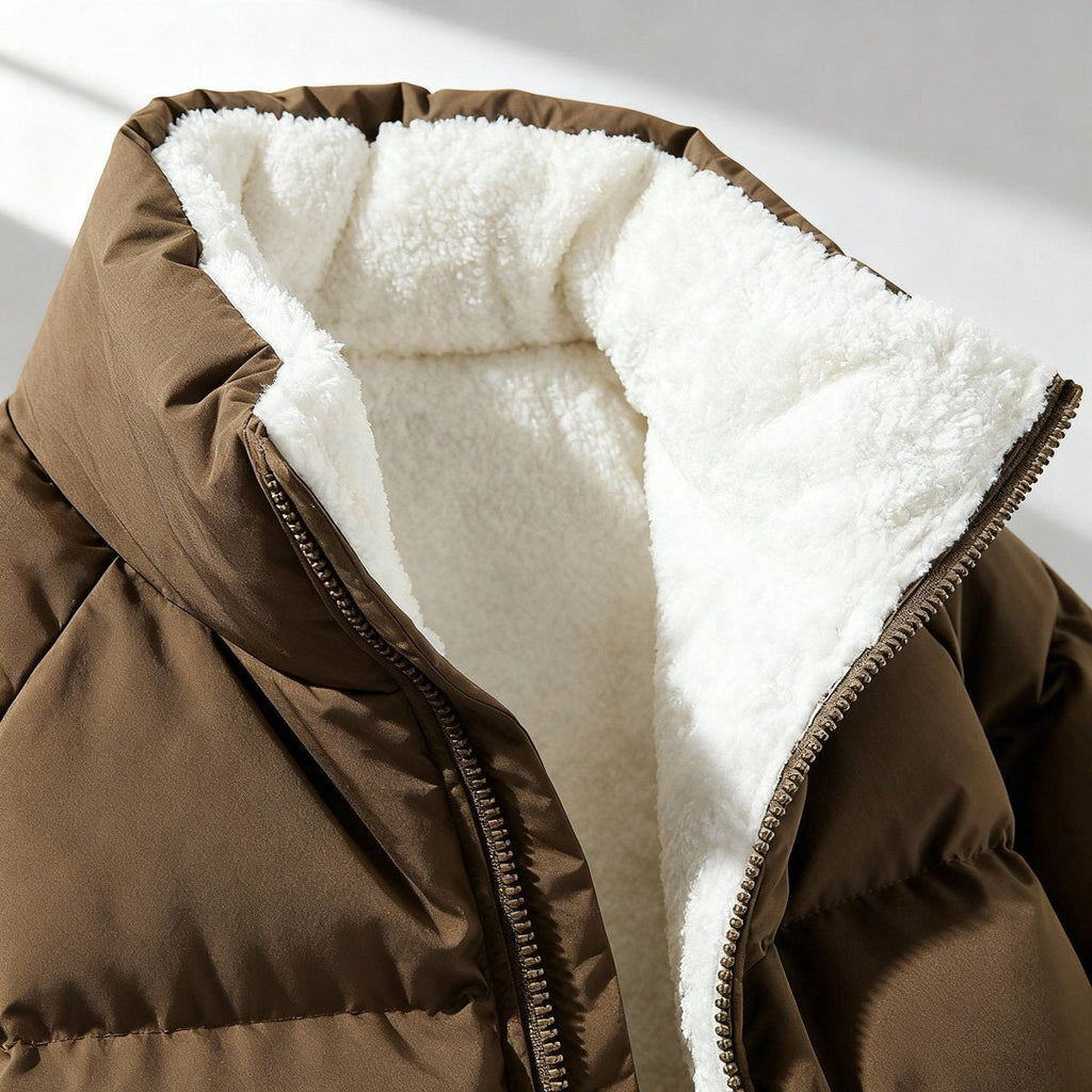 Damen Jacke braun tailliert mit Kapuze und weichem Innenfutter - 8 - Atelier-Zofia