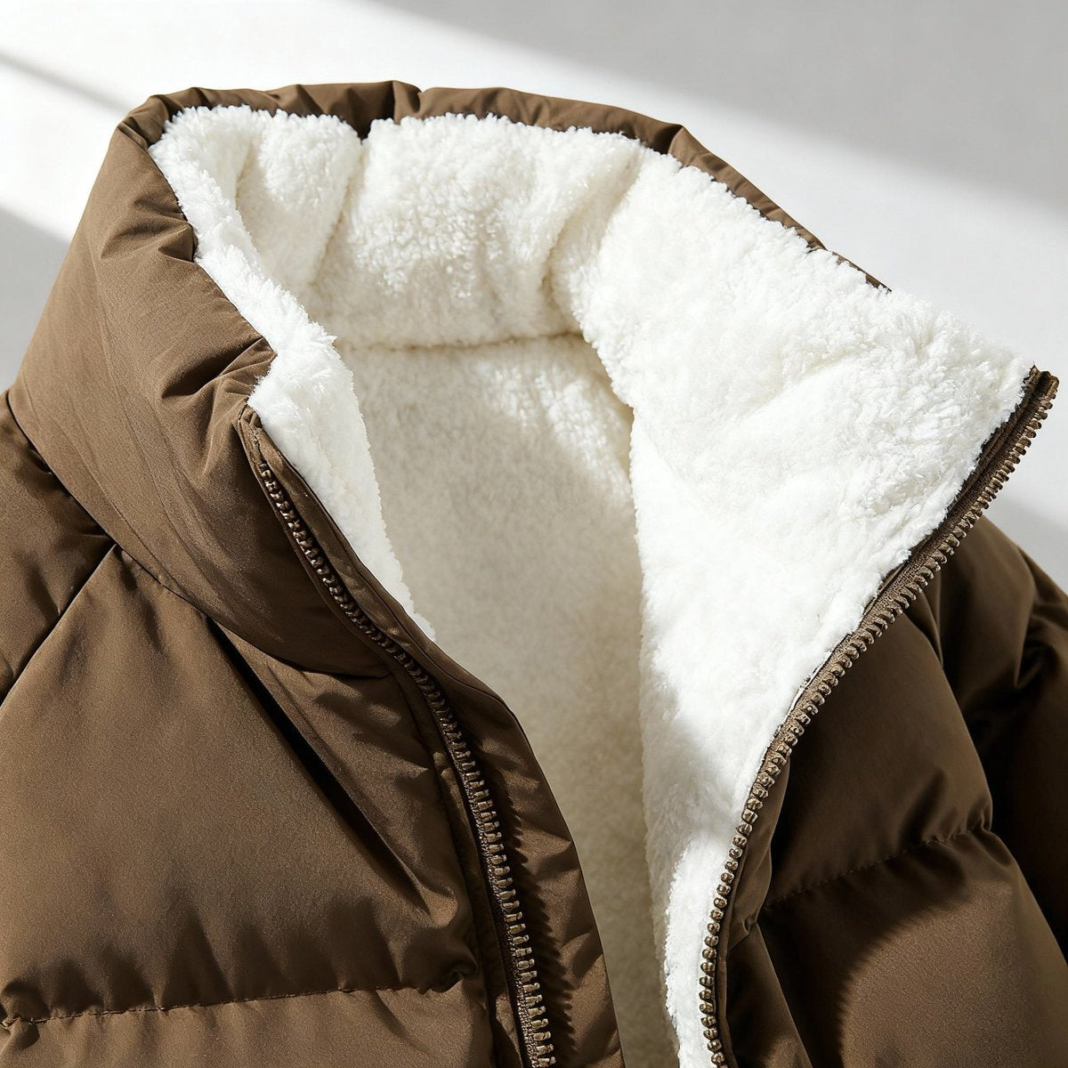 Damen Jacke braun tailliert mit Kapuze und weichem Innenfutter - 8 - Atelier-Zofia