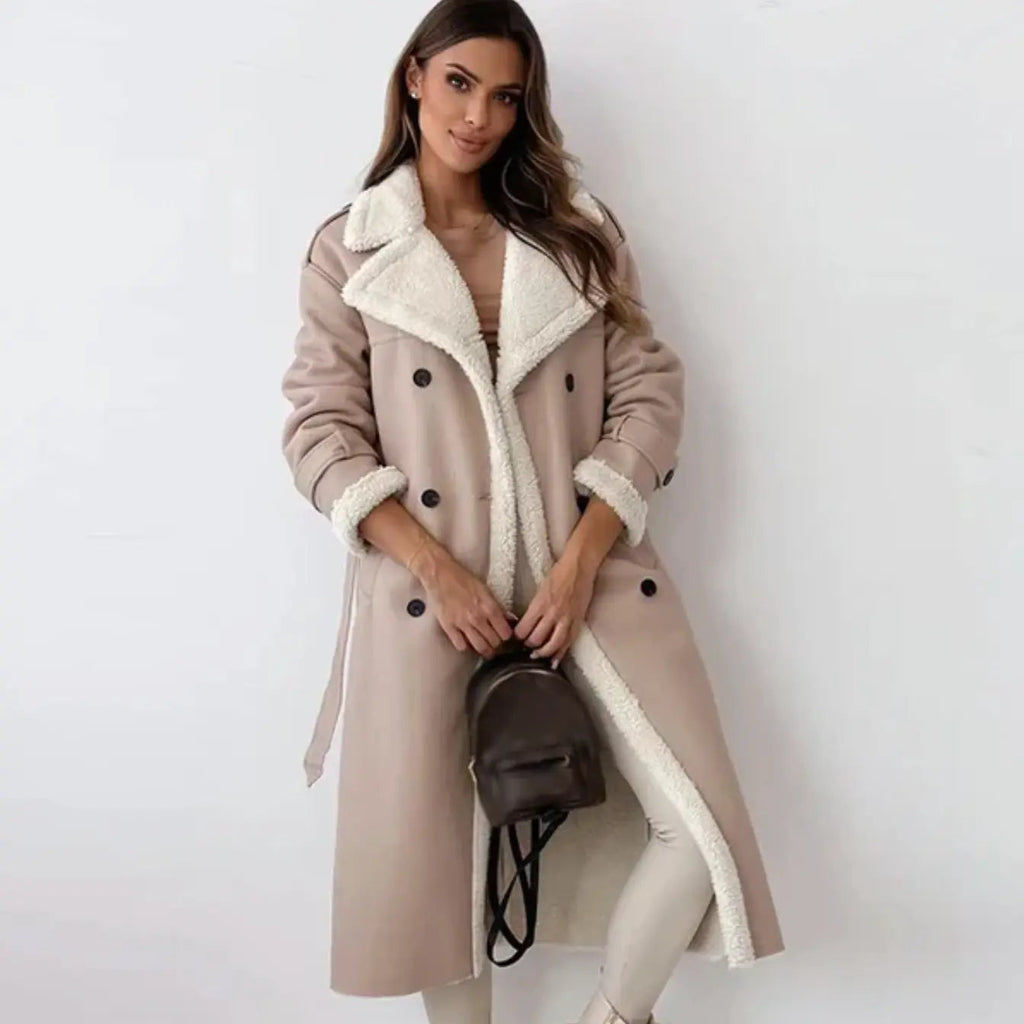 Damen Mantel schwarz tailliert mit Faux-Fur-Kragen - 5 - Atelier-Zofia