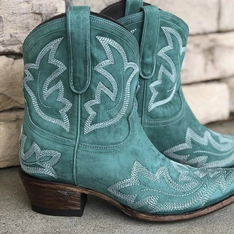 Western-Stiefeletten Damen rot figurbetont mit kunstvollen Nähten - 3 - Atelier-Zofia
