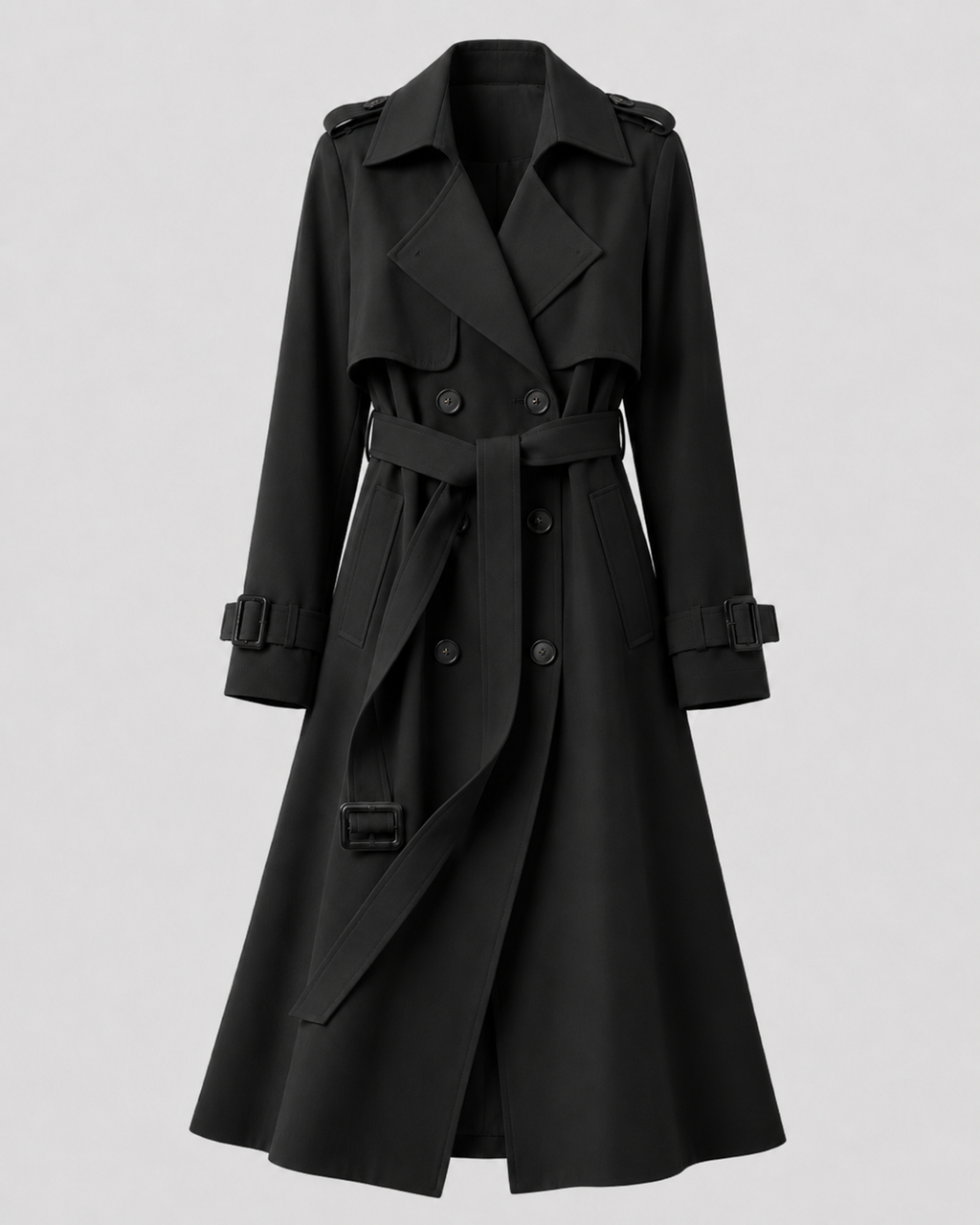 Trench Coat Damen schwarz tailliert mit Gürtel - 7 - Atelier-Zofia