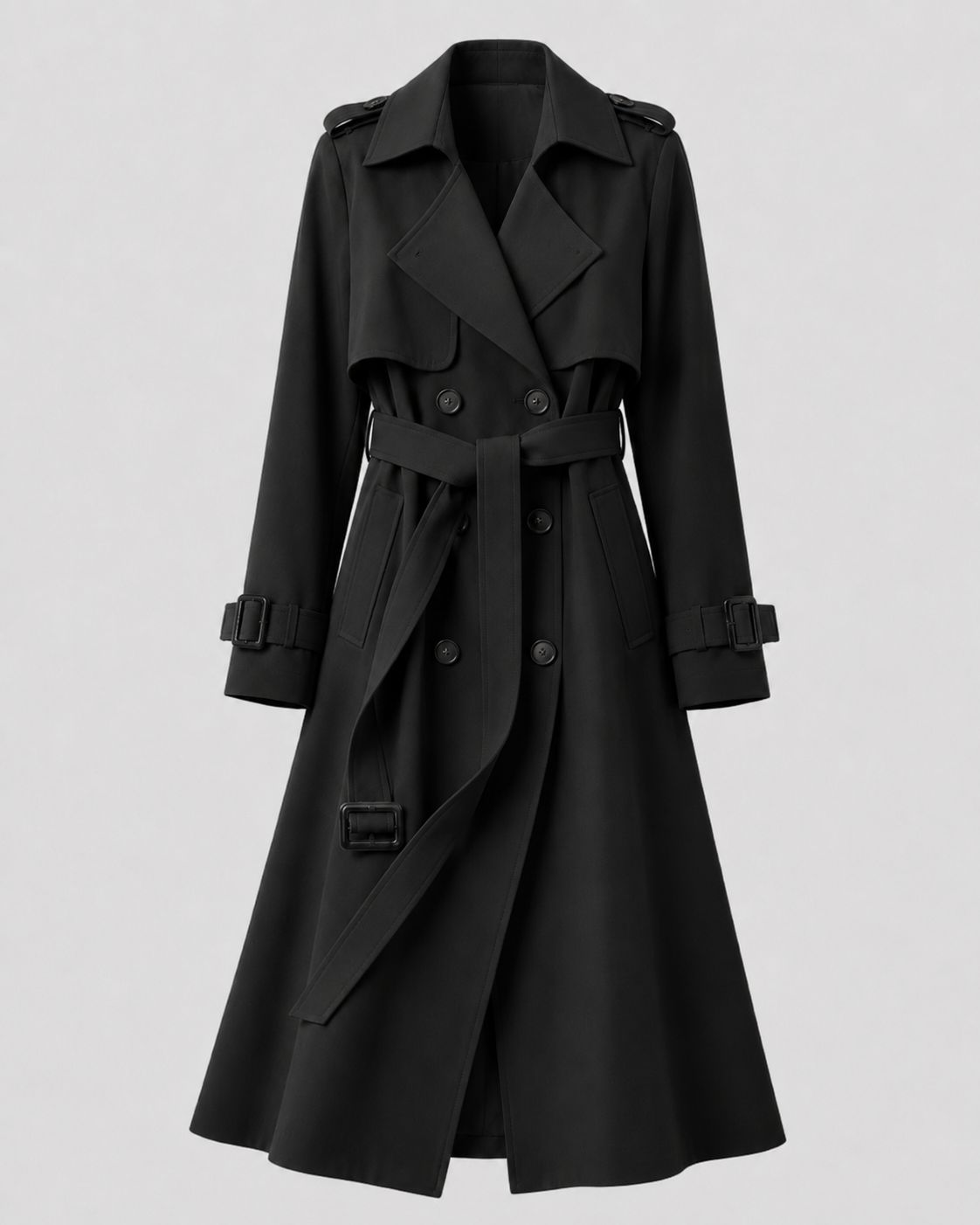 Trench Coat Damen schwarz tailliert mit Gürtel - 7 - Atelier-Zofia