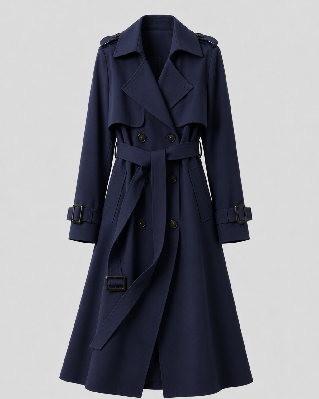 Trench Coat Damen schwarz tailliert mit Gürtel - 8 - Atelier-Zofia