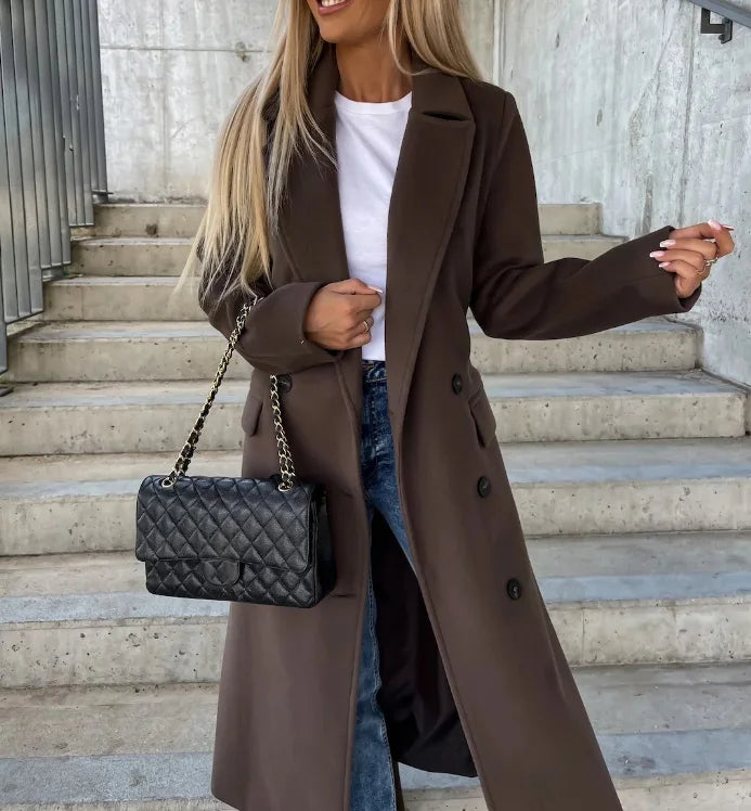 Damen Mantel braun tailliert mit doppelter Knopfzeile - 3 - Atelier-Zofia