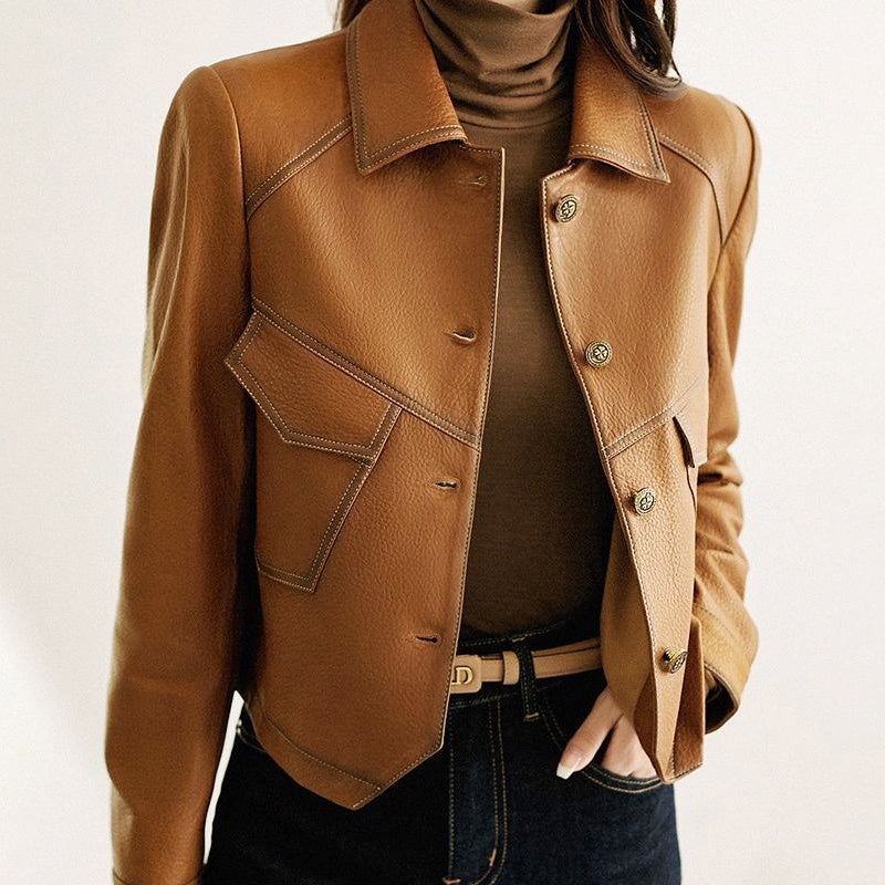 Damen Jacke braun tailliert mit Taschen - 1 - Atelier-Zofia