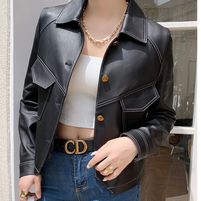 Damen Jacke braun tailliert mit Taschen - 2 - Atelier-Zofia