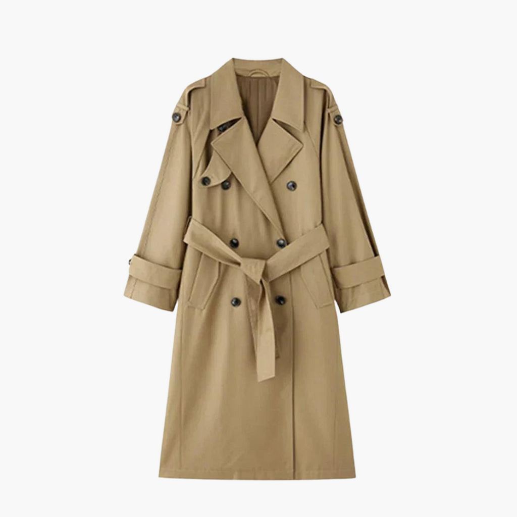Trench Coat Damen grau tailliert mit breitem Kragen und Gürtel - 1 - Atelier-Zofia