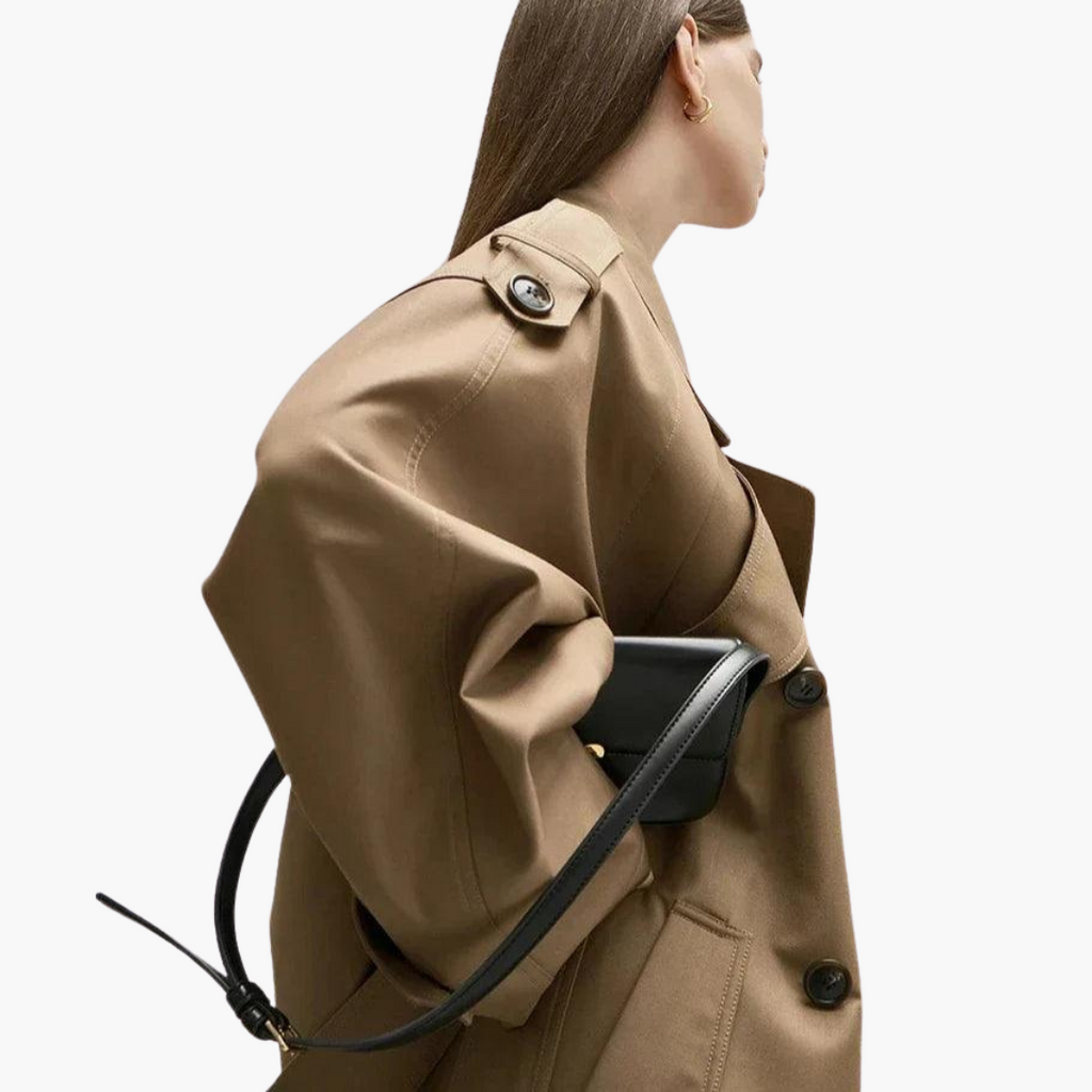 Trench Coat Damen grau tailliert mit breitem Kragen und Gürtel - 2 - Atelier-Zofia