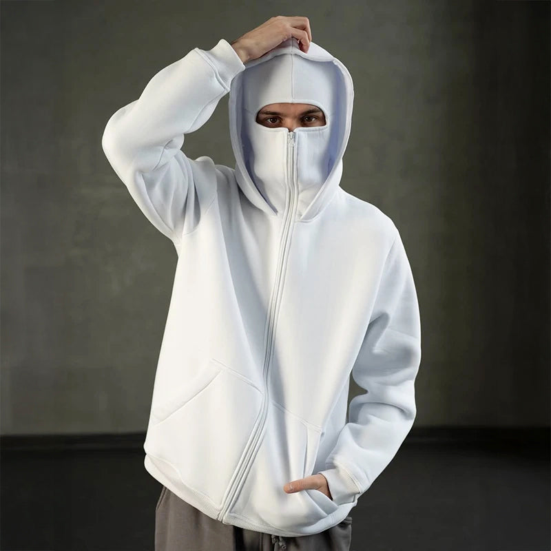 Hoodie Damen weiß mit praktischem Balaclava und Taschen - 1 - Atelier-Zofia