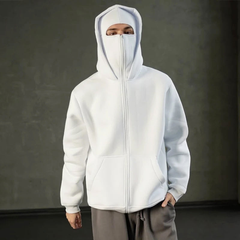 Hoodie Damen weiß mit praktischem Balaclava und Taschen - 3 - Atelier-Zofia