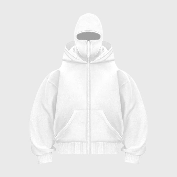 Hoodie Damen weiß mit praktischem Balaclava und Taschen - 4 - Atelier-Zofia