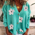 Cardigan Damen orange figurbetont mit V-Ausschnitt und Blumenmuster - 1 - Atelier-Zofia