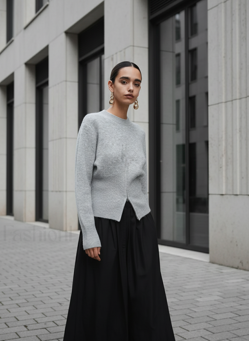 Pullover Damen grau tailliert mit V-Ausschnitt - 2 - Atelier-Zofia
