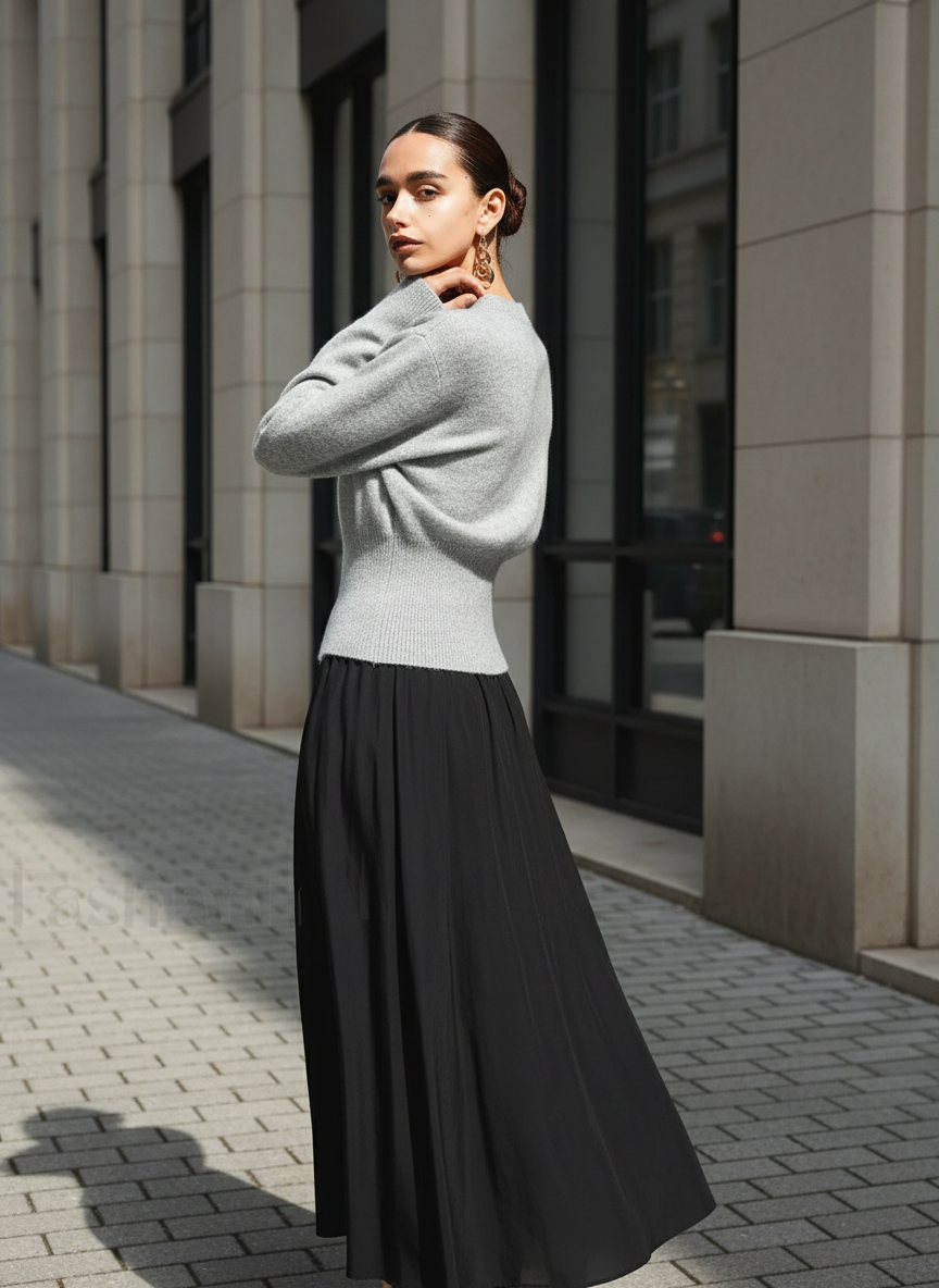 Pullover Damen grau tailliert mit V-Ausschnitt - 5 - Atelier-Zofia