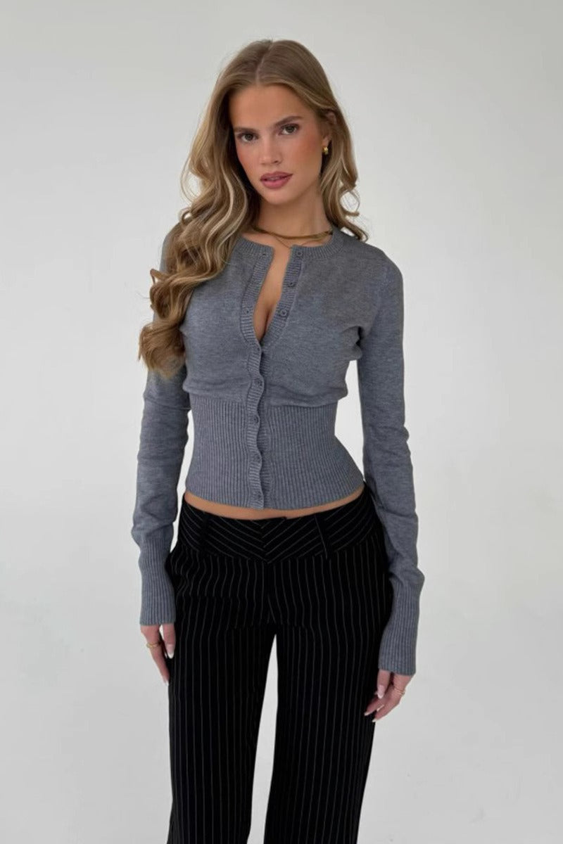 Cardigan Damen grau tailliert mit Knopfverschluss - 1 - Atelier-Zofia