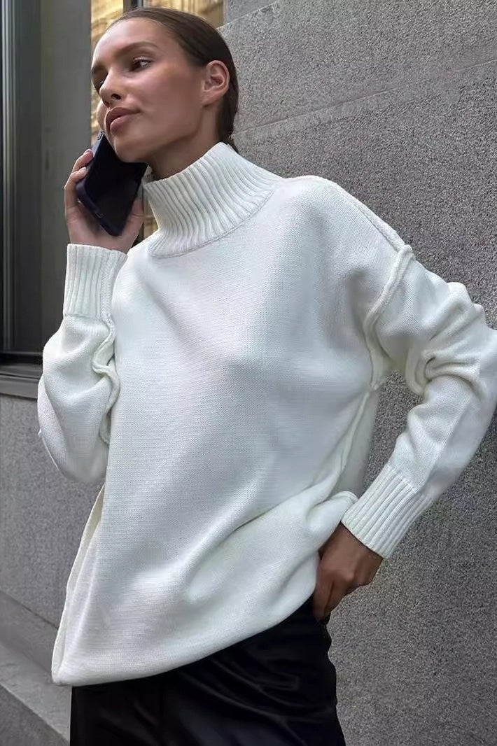 Pullover Damen grau lässig mit Stehkragen und lockerer Passform - 5 - Atelier-Zofia