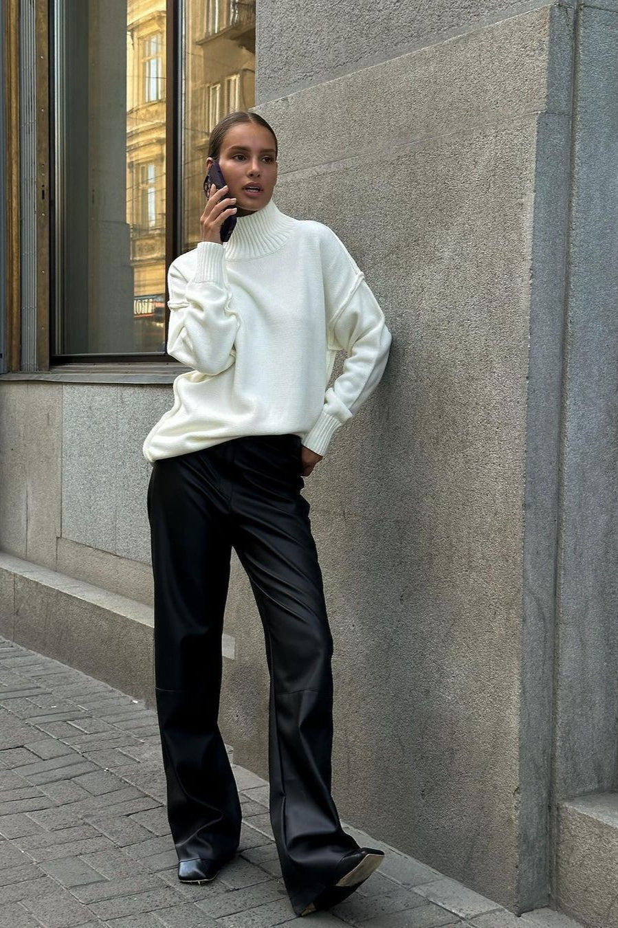 Pullover Damen grau lässig mit Stehkragen und lockerer Passform - 7 - Atelier-Zofia