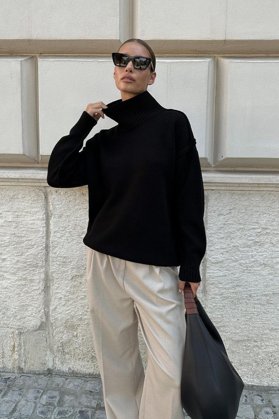 Pullover Damen grau lässig mit Stehkragen und lockerer Passform - 8 - Atelier-Zofia
