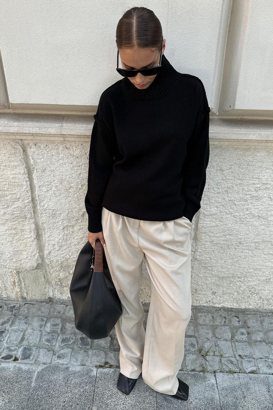 Pullover Damen grau lässig mit Stehkragen und lockerer Passform - 9 - Atelier-Zofia