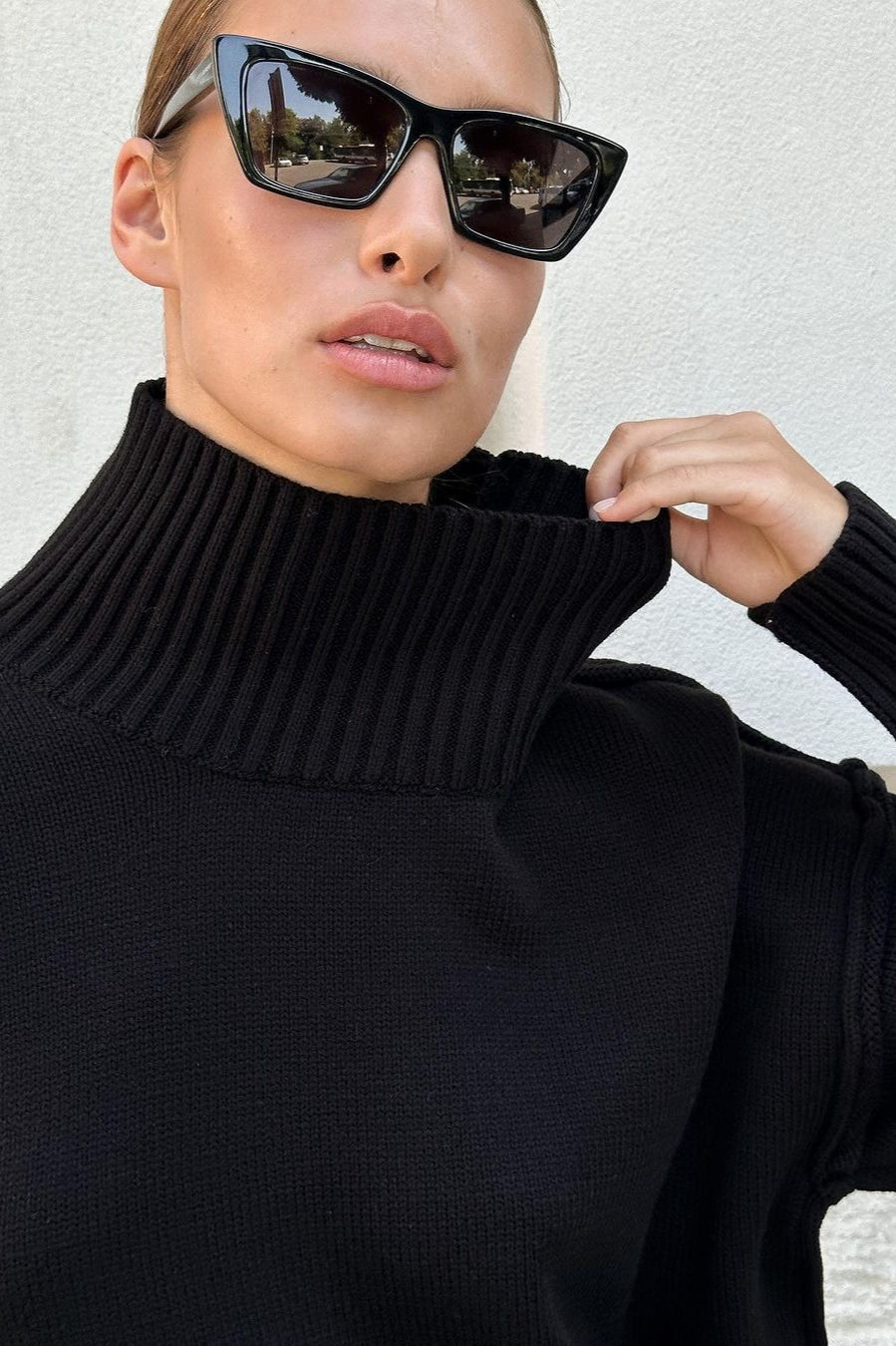 Pullover Damen grau lässig mit Stehkragen und lockerer Passform - 10 - Atelier-Zofia
