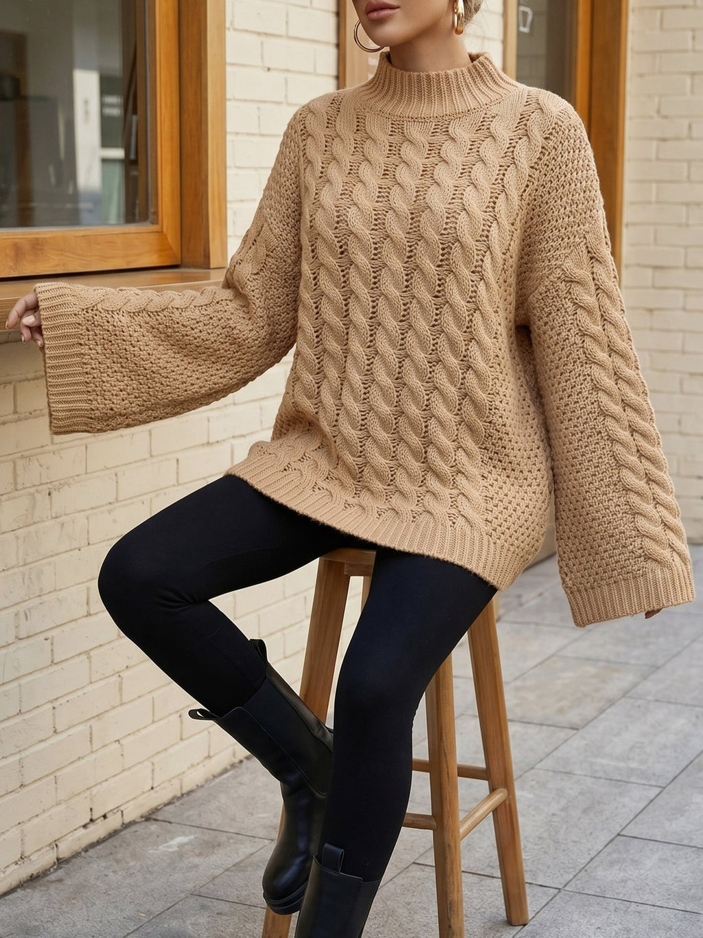 Pullover Damen weiß weit geschnitten mit hohem Kragen - 12 - Atelier-Zofia