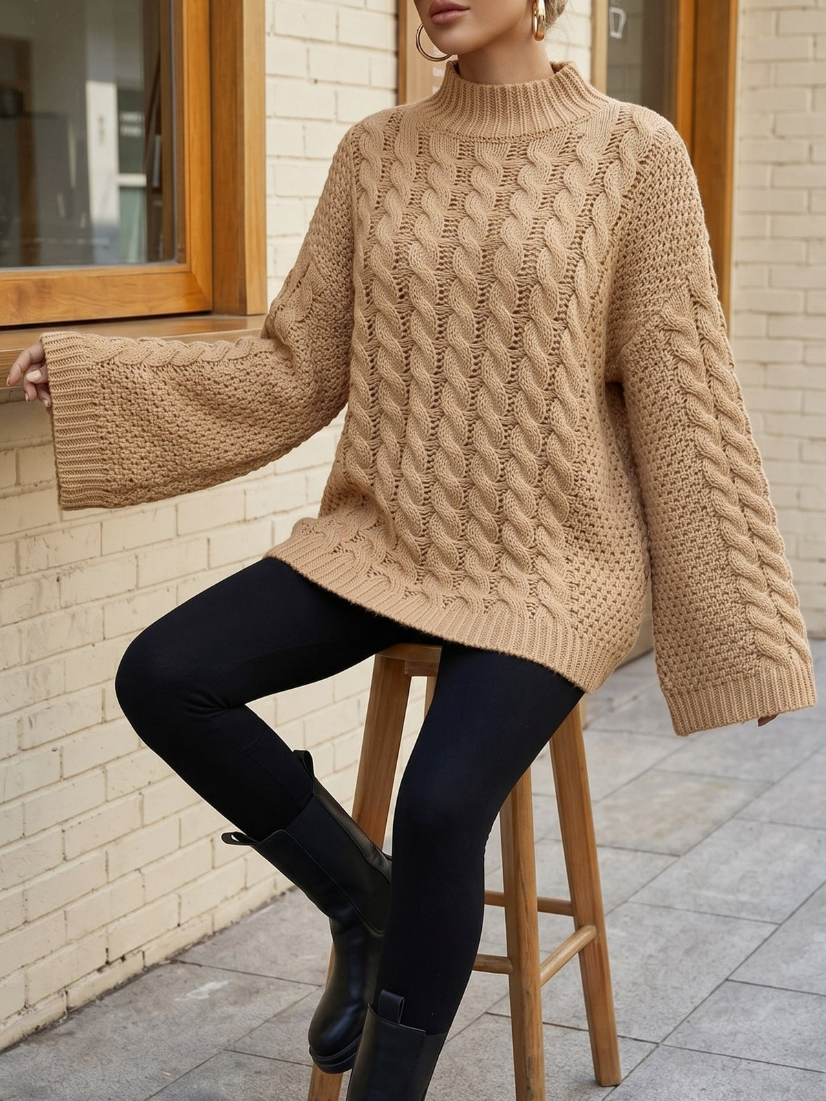 Pullover Damen weiß weit geschnitten mit hohem Kragen - 12 - Atelier-Zofia
