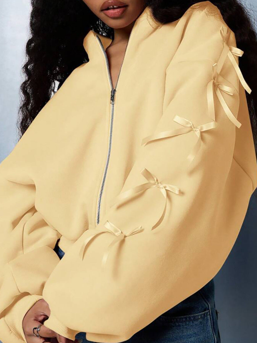 Hoodie Damen rosa mit Kapuze und Rüschenärmeln - 6 - Atelier-Zofia