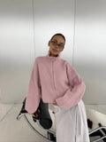 Pullover Damen rosa mit hohem Kragen und Reißverschluss - 1 - Atelier-Zofia