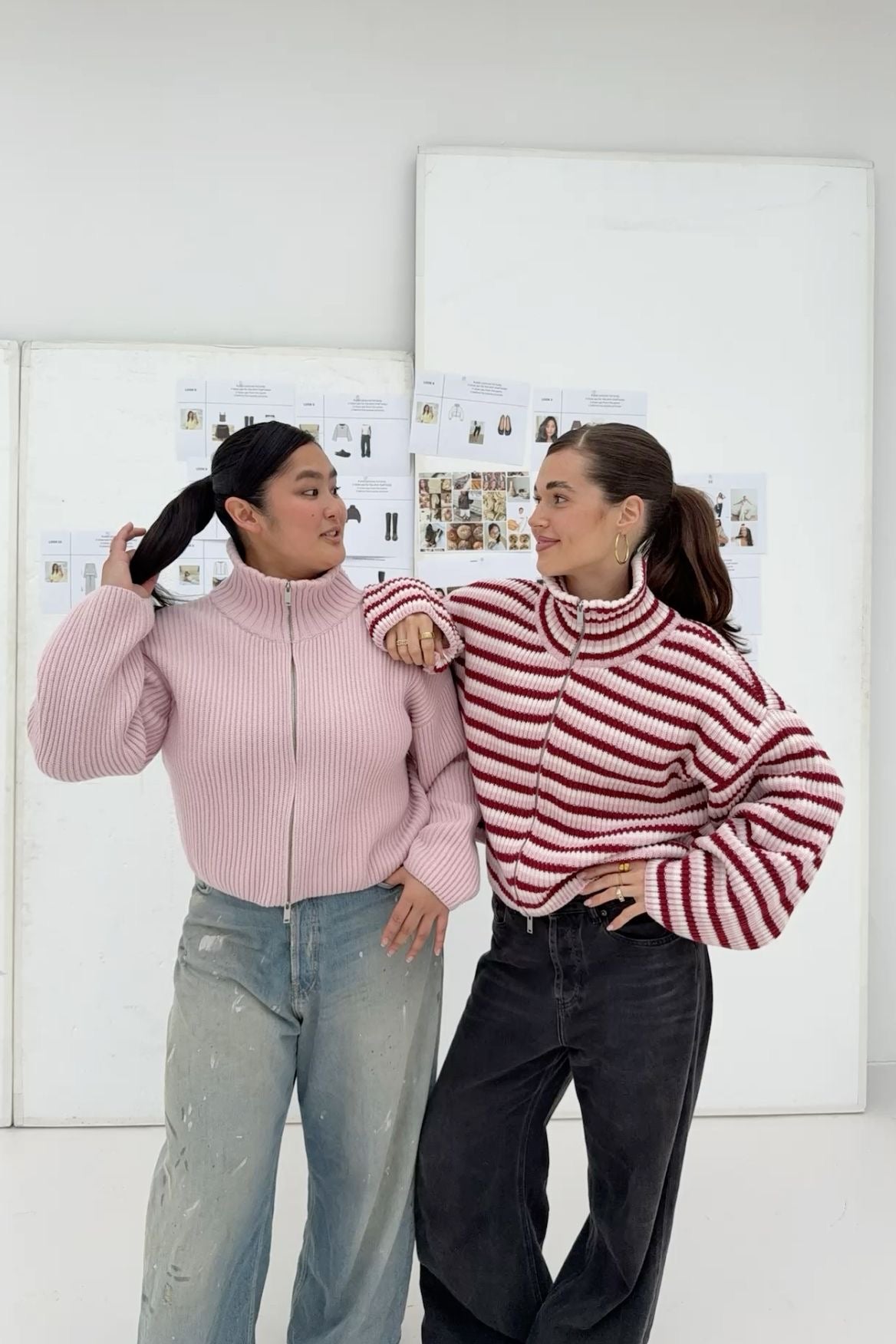 Pullover Damen rosa mit hohem Kragen und Reißverschluss - 5 - Atelier-Zofia