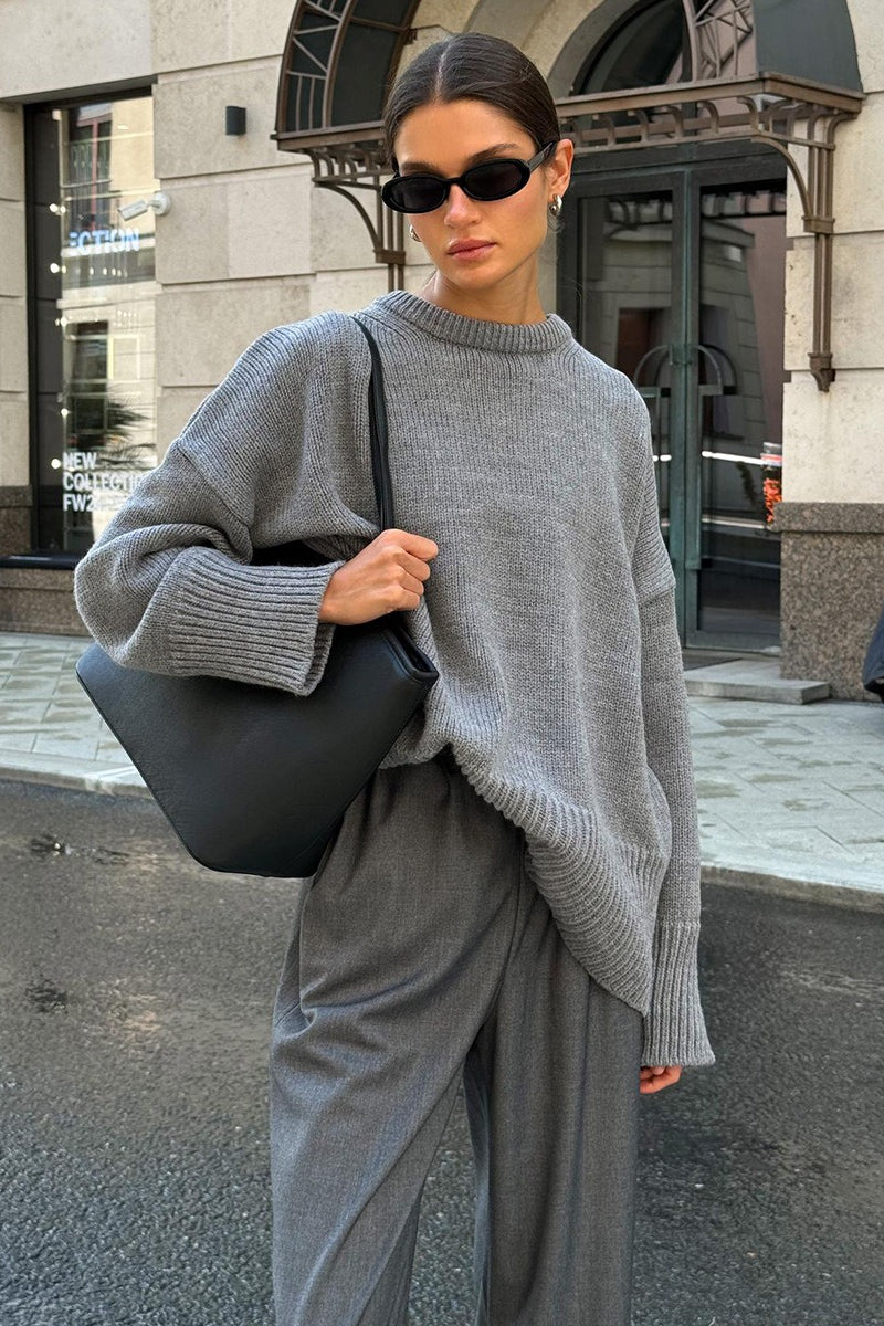 Pullover Damen grau oversized mit Rundhalsausschnitt - 1 - Atelier-Zofia