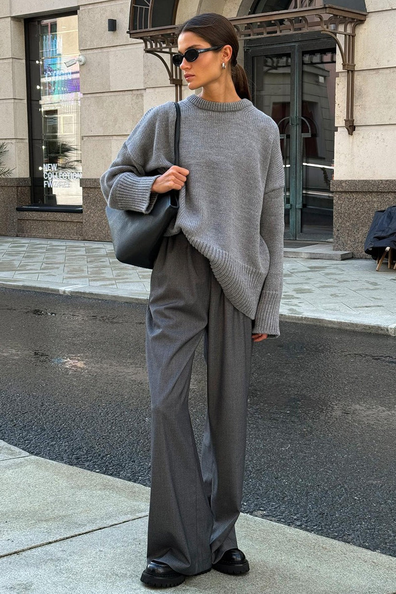 Pullover Damen grau oversized mit Rundhalsausschnitt - 4 - Atelier-Zofia