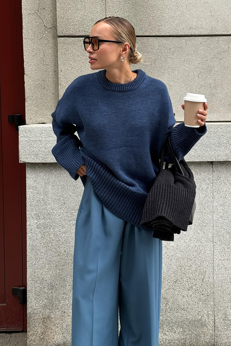 Pullover Damen grau oversized mit Rundhalsausschnitt - 5 - Atelier-Zofia