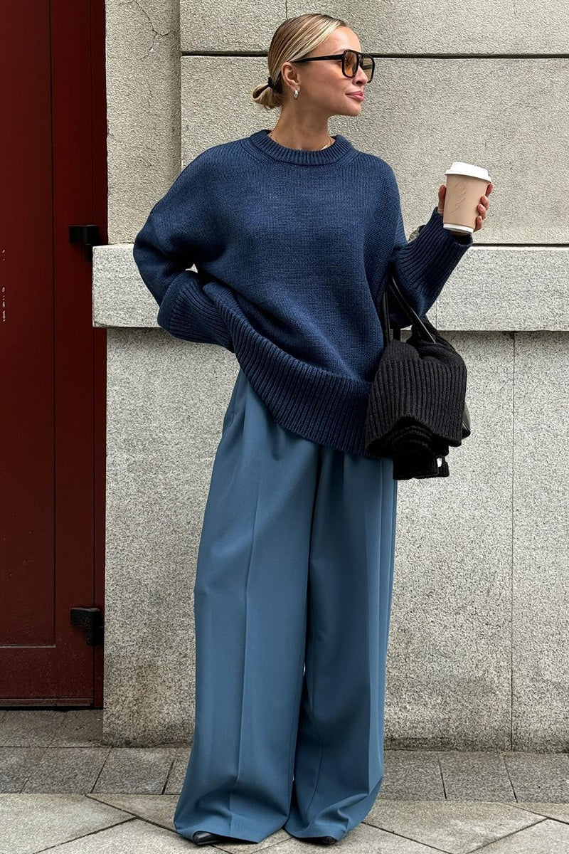 Pullover Damen grau oversized mit Rundhalsausschnitt - 6 - Atelier-Zofia