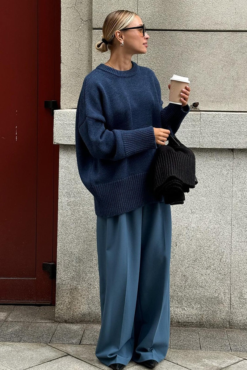 Pullover Damen grau oversized mit Rundhalsausschnitt - 7 - Atelier-Zofia