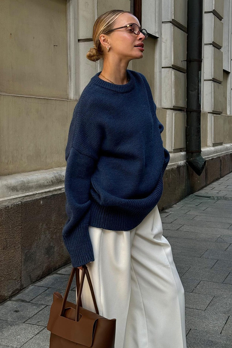 Pullover Damen grau oversized mit Rundhalsausschnitt - 8 - Atelier-Zofia