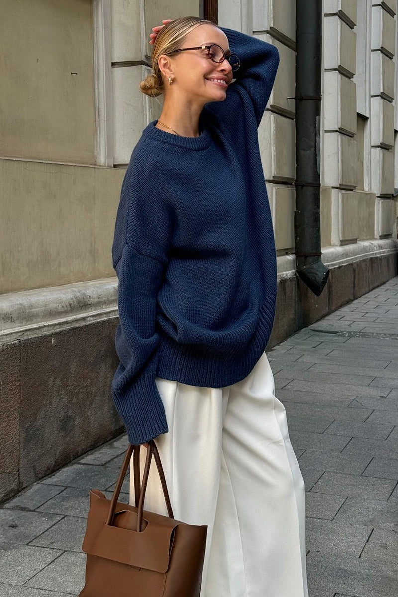 Pullover Damen grau oversized mit Rundhalsausschnitt - 9 - Atelier-Zofia